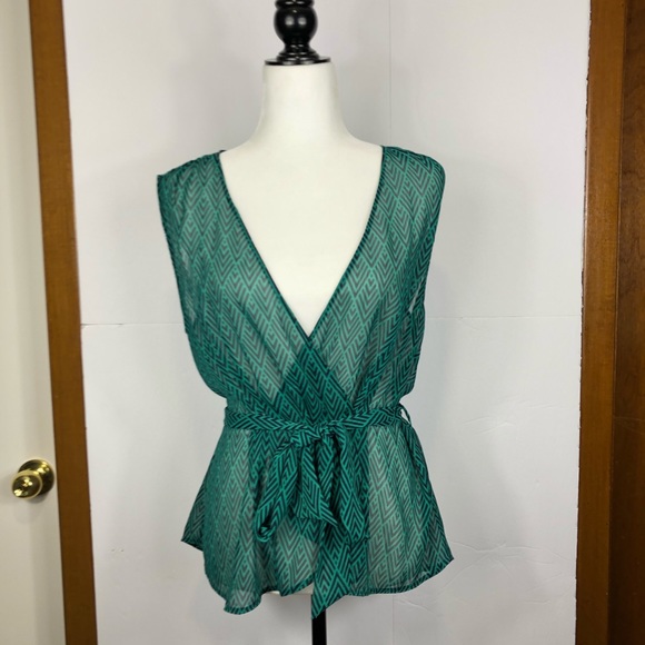 Banana Republic Teal Wrap Blouse Sz s